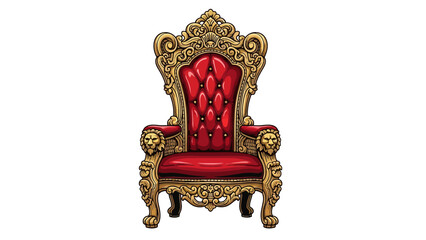 Fototapeta premium Pixel art golden throne with red tufted upholstery and lion armrests