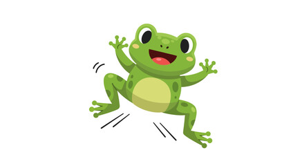 Obraz premium Cheerful green frog jumping with joy against a clean white background
