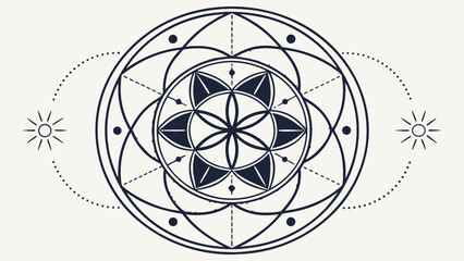 Obraz premium Geometric Mandala Sacred Geometry Sun Symbols Line Art