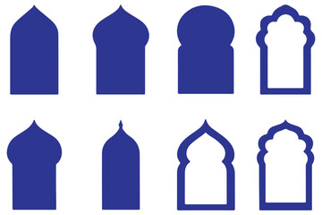 Traditional Arabic door and window frames. Oriental mosque arch in luxury style. Islamic mosque window arches.