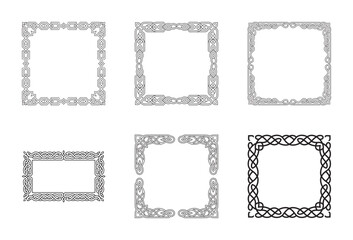 A set of six intricate black celtic knotwork frames and borders for decorative purposes