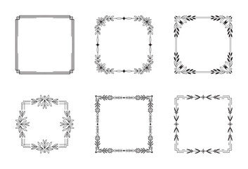 A set of six elegant decorative square frames and borders for invitations, certificates, and design projects.