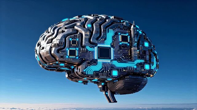 Cybernetic brain with glowing circuits