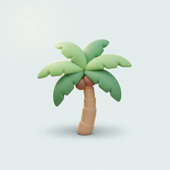 Light 3D palm tree icon, clay render style, soft colors, smooth shadows, modern look