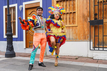 Mexican Carnival dancers performing in traditional costumes