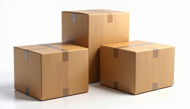 3つの段ボール箱のセットの3Dイラスト