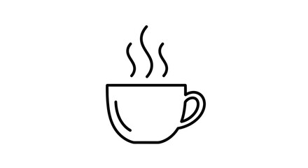 Simple black and white line art icon of a steaming hot cup, representing coffee, tea, or any warm beverage.