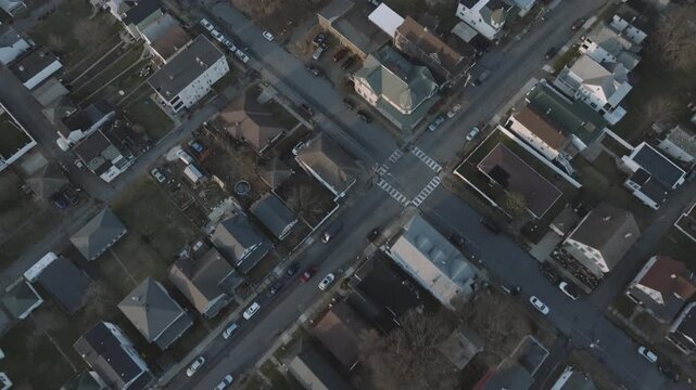 Aerial view of homes in Scranton, Pennsylvania. Shot on a winter day.