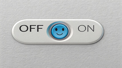 A toggle switch design, the switch is positioned horizontally, with the left side labeled OFF and right side labeled ON in a simple, sans-serif font.