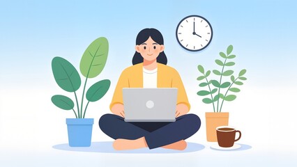 Person working on laptop with plants
