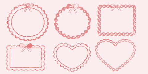 A collection of delicate pink frames including circles squares and hearts