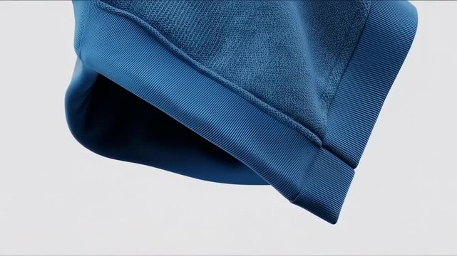 A close-up of blue fabric with ribbed trim