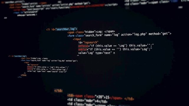 Abstract Animation of  Code Scrolling and Zooming on a Dark Screen