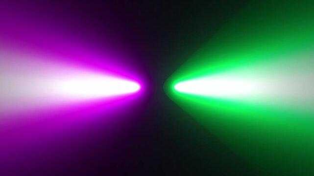 Abstract futuristic purple and green neon light beams clashing on a black background representing versus mode high energy digital conflict and cinematic lighting