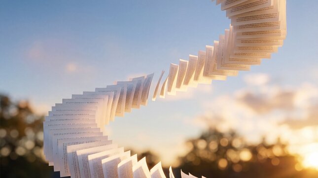 Spiraling White Pages in Sunlight