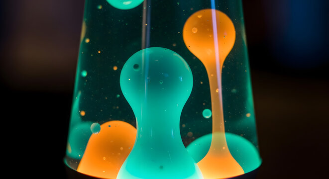 Colorful Lava Lamp with Green and Orange Liquid.
