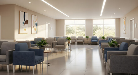 Fototapeta premium Modern Lounge with Gray Sofas and Armchairs.