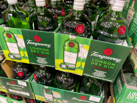Tanqueray London Dry Gin Bottles Displayed at Costco Warehouse