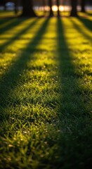 Sunlight Shadows on Green Grass Field.