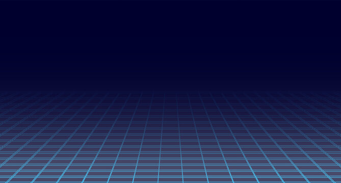 Technology perspective grid background. Digital space wireframe landscape. Vector blue mesh on a dark blue background.