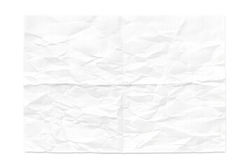 Crumpled white paper sheet with wrinkles and creases, showing textured blank page with a transparent background