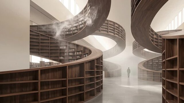 Walnut Shelves Breathing Under Soft Skylight