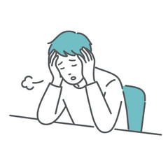 強い倦怠感とストレスに悩む男性のイラスト（糖尿病・うつ病・過労）