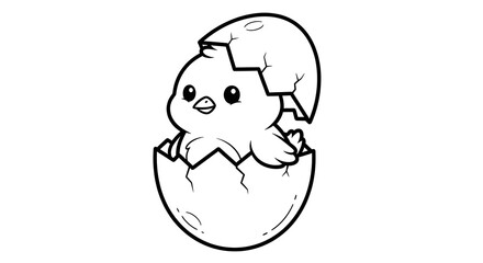 Adorable Baby Chick Hatching from Eggshell on White Background  Coloring Page for Kids