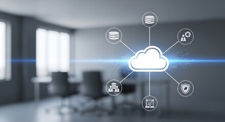 Cloud Computing Technology Concept in Modern Corporate Office Environment.