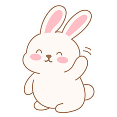 Obraz premium Cute waving bunny rabbit character, kawaii pastel cartoon animal vector illustration