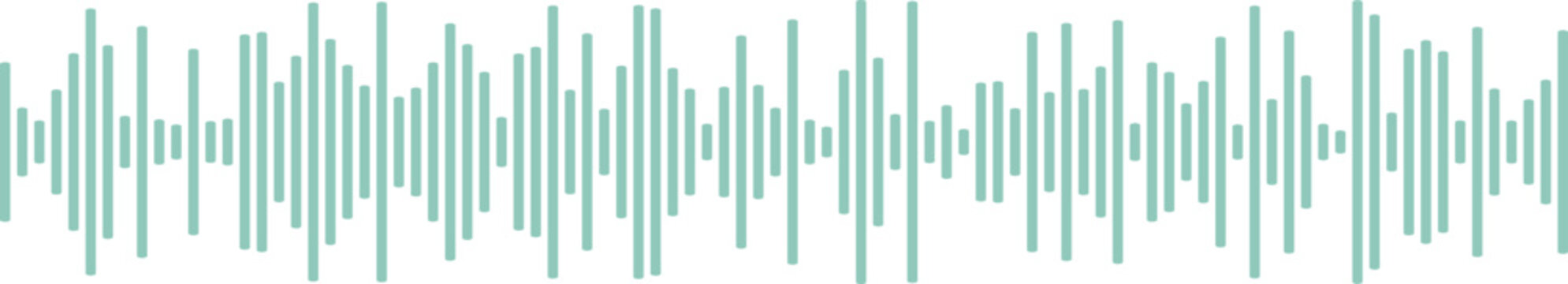 Stylish mint green sound wave illustration created with vertical rounded bars symbolizing audio frequency and sound vibration. Perfect for music visualizations, audio branding, podcast thumbnails