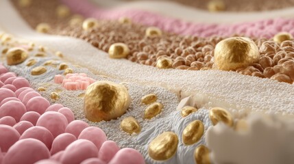 Close-Up of Colorful Biological Cells and Structures Underlying Tissue Layers in Scientific Visualization