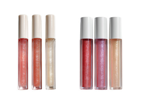 A sleek, modern tube of clear lip gloss with a shiny applicator, perfectly isolated set on a clean background. This high-quality PNG with a transparent background is ideal for advertising lip care, ma