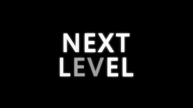 Next Level Text Animation on Transparent Background. 4K video text animated for video editing and vintage arcade game.