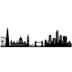 Naklejka premium London skyline silhouette panorama with famous landmarks vector