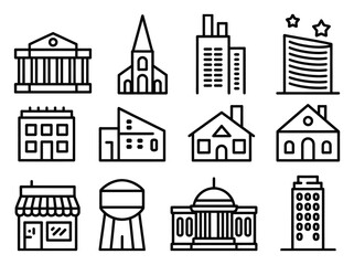 Fototapeta premium Collection of Simple Building Icons Vector Illustration