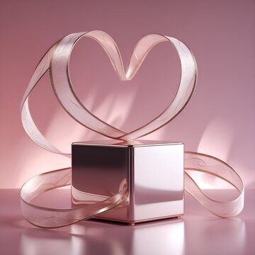 Valentines day special pink gift box with ribbon decration and festive background