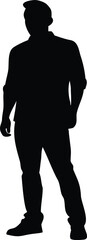 Silhouette of a man standing with hands in pockets against white