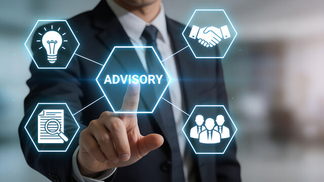 Concept of advisory board. Financial advisory services. Group of business advisor making plan of investment to clients.New advisory