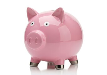 Obraz premium Glossy pink ceramic container for saving currency stands isolated on a bright white background