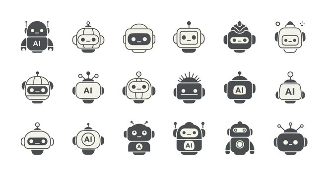 AI robot head icon set chatbot and assistant vector collection
