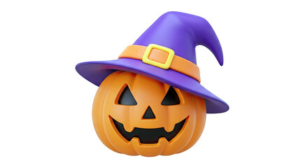 3D Rendered Halloween Jack-o'-lantern Wearing a Witch Hat