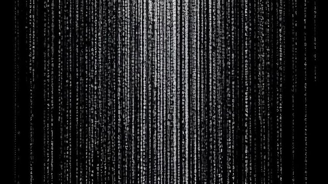 Raining Code: An abstract depiction of cascading digital data, simulating a shower of binary code against a deep, dark backdrop.
