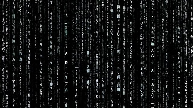 Digital Code in the Matrix: Immerse yourself in the abstract digital rain, an intricate cascade of binary code gracefully flowing, portraying the essence of data, information, and the digital realm.