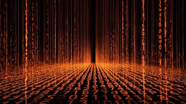 Digital Data Flow Visualization: A mesmerizing visual representation of data streams, showcasing a river of binary code flowing in a digital landscape.