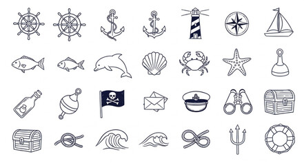 Nautical Symbols Collection Hand Drawn Icons Set. © Keyu