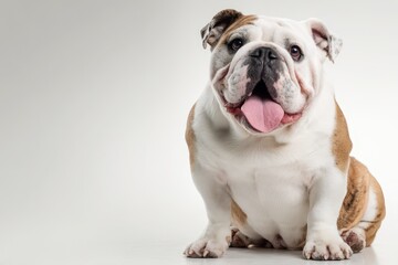 Obraz premium Cute bulldog close-up on white background, humorous and endearing