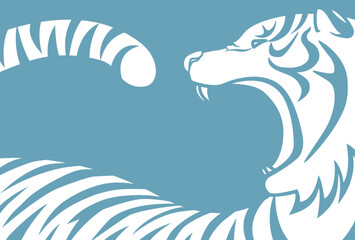 咆哮するホワイトタイガーの横顔フレームデザイン