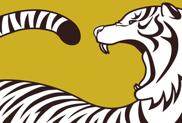 大胆な筆線による虎のグラフィックアート　イエロー