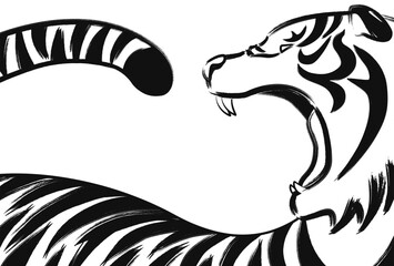 ダイナミックな筆致で描かれた虎の抽象シルエットデザイン